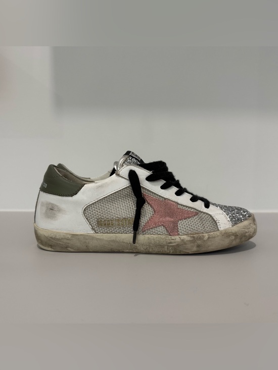 Golden Goose Shoes - Golden Goose White Leather Sneaker with Pink Star and Silver Toe